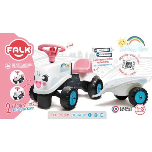 falk-traktorek-rainbow-bialy-z-przyczepka-od-1-roku
